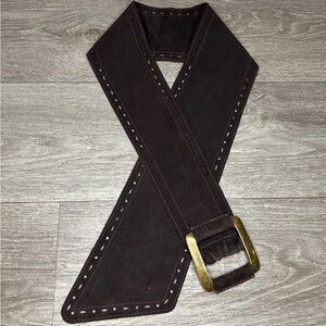 VTG Y2K Linea Pelle Brown Suede Wide Waist Corset Belt Boho Small Festival